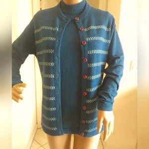 VINTAGE TALBOTS 2 PC SWEATER SLEEVELESS COWL & BUTTON DOWN W/ ARROWS SZ.MED